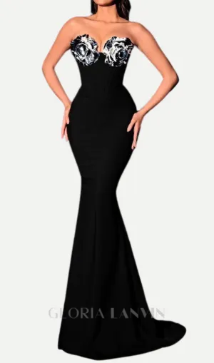 eudora 3d flower off-shoulder maxi dress in black Gloria Lanvin