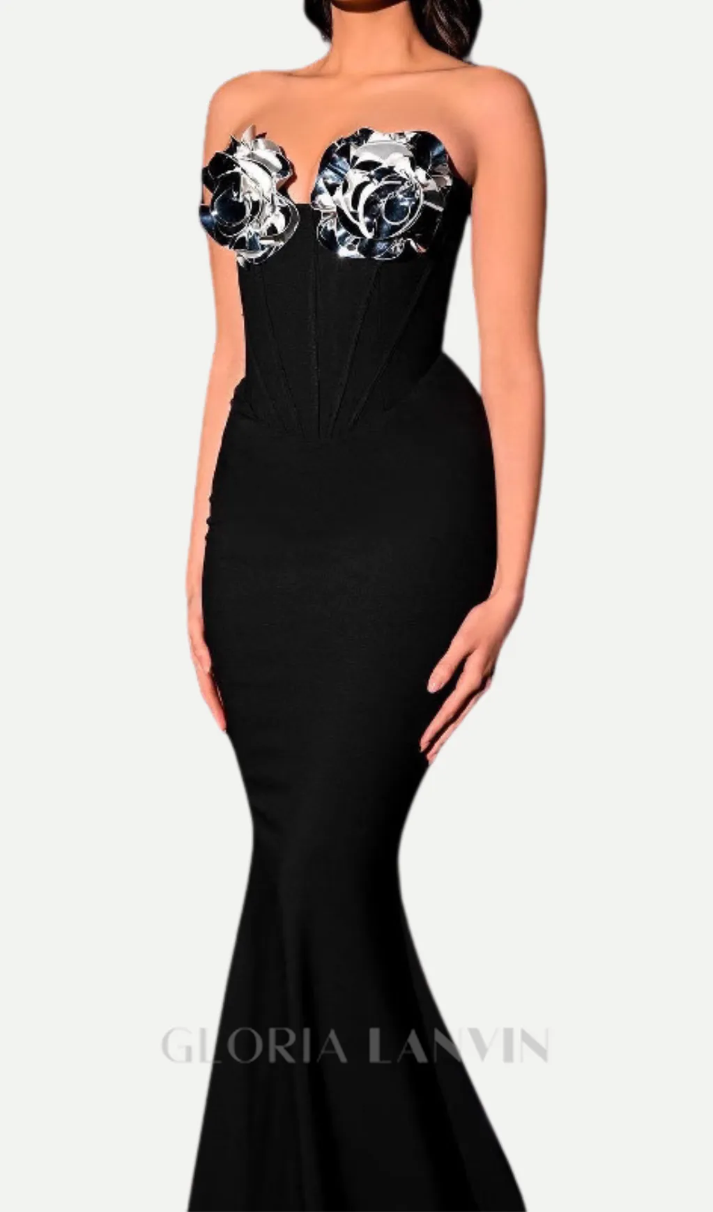 eudora 3d flower off-shoulder maxi dress in black Gloria Lanvin