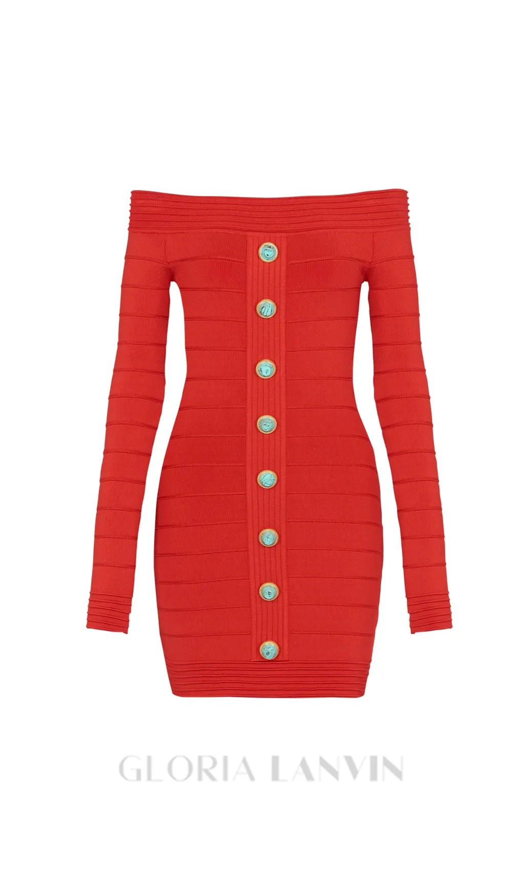 EUDORA SOLID KNIT OFF-SHOULDER METAL BOTTOM MINI DRESS Gloria Lanvin