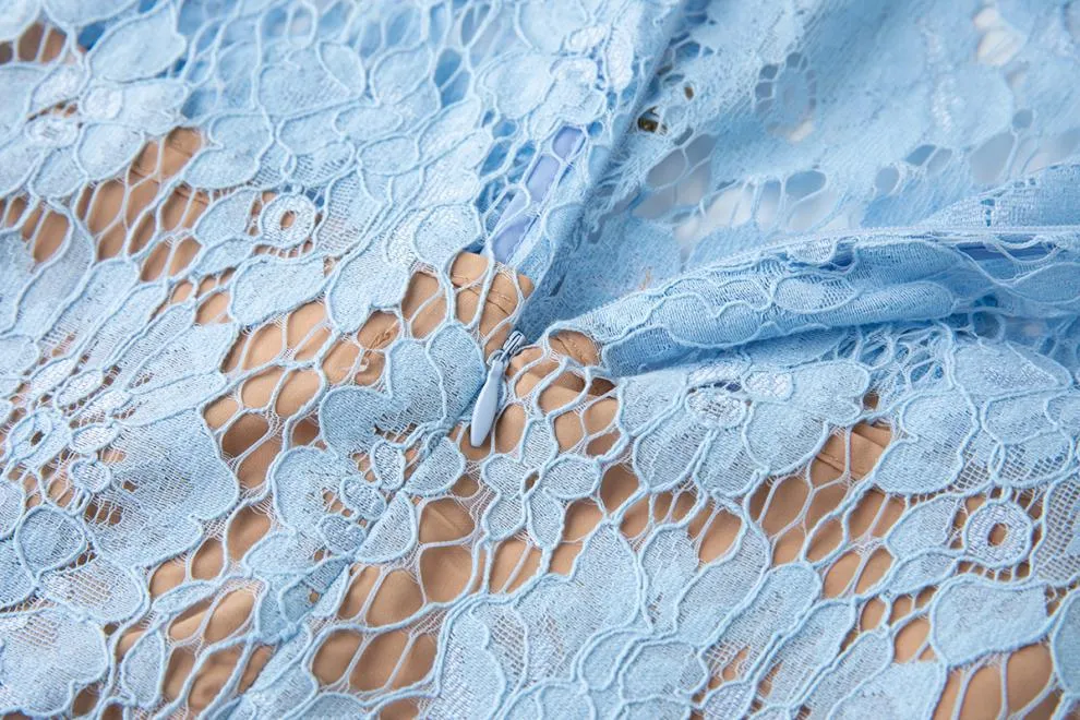 eunice hollow pencil Lace mini Dress in blue Gloria Lanvin