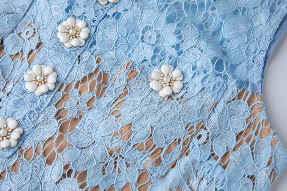 eunice hollow pencil Lace mini Dress in blue Gloria Lanvin
