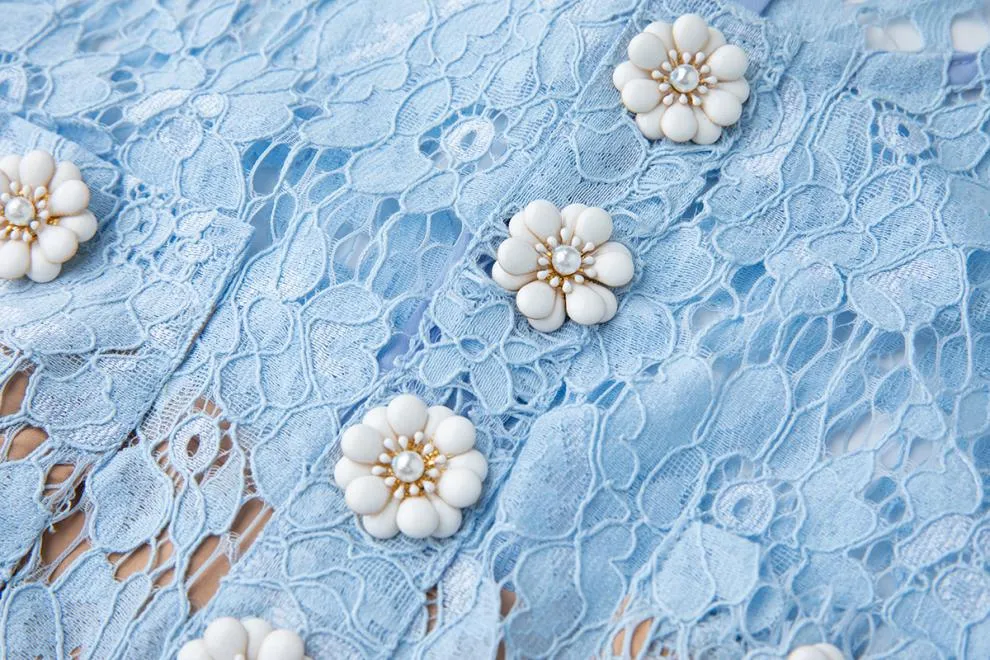 eunice hollow pencil Lace mini Dress in blue Gloria Lanvin