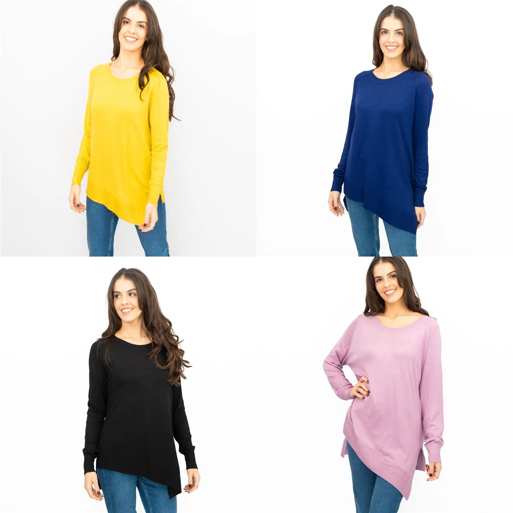 Evans Womens Asymmetric Top Mustard Longline Crew Neck Long Sleeve Relaxed Fit