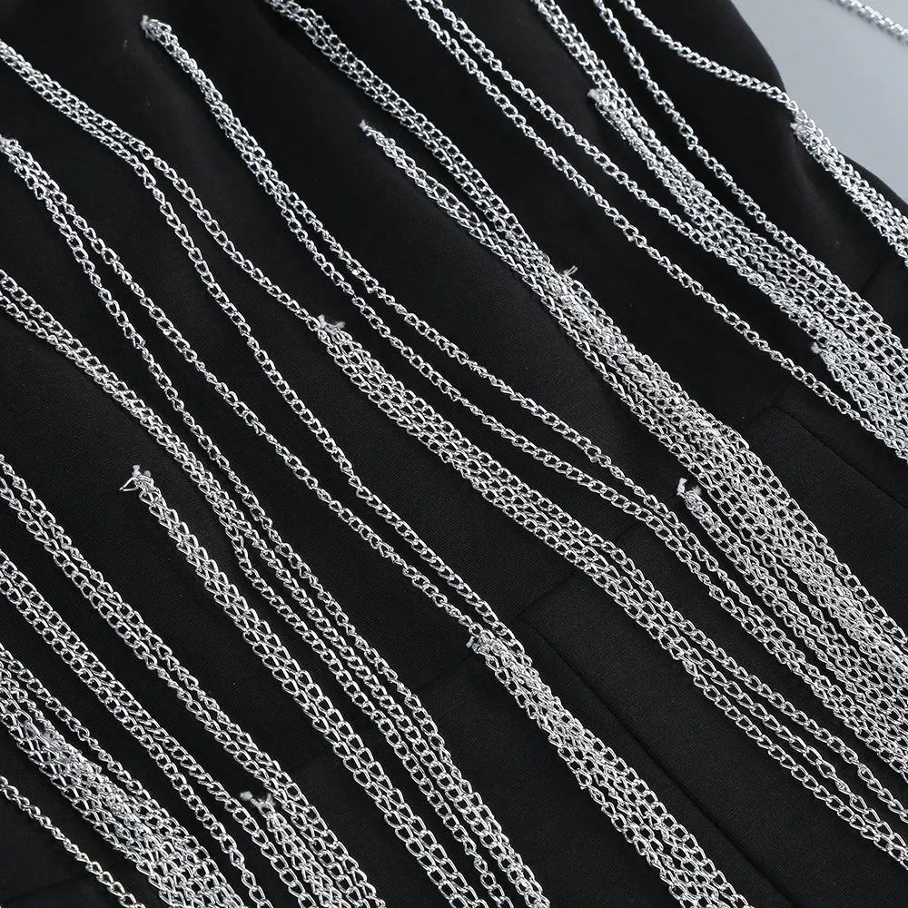 EVELYN CRYSTAL CHAIN DETAIL STRAPLESS BLACK JUMPSUIT Gloria Lanvin