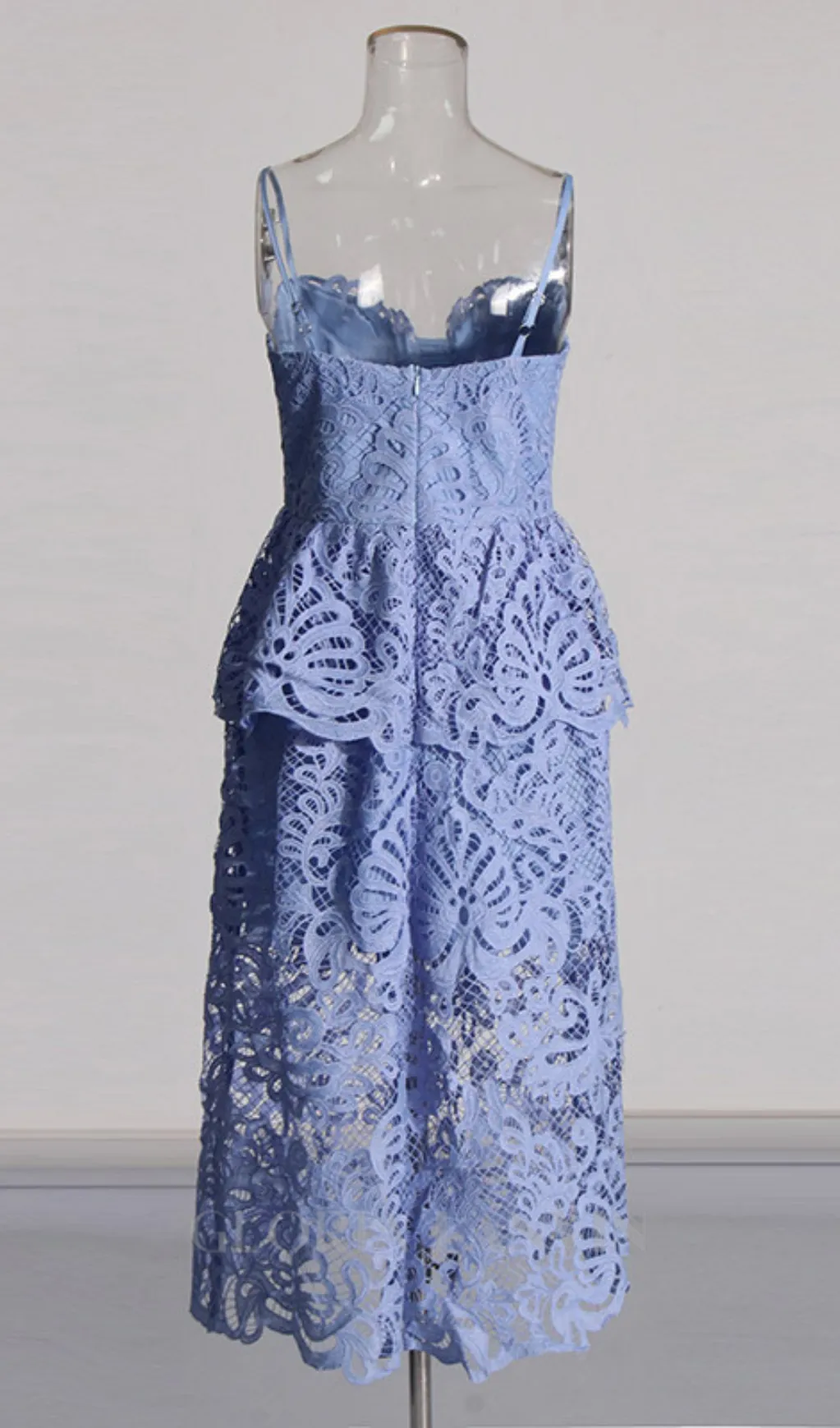 EVELYN CUT OUT LACE LAYERING MIDI DRESS IN BLUE Gloria Lanvin