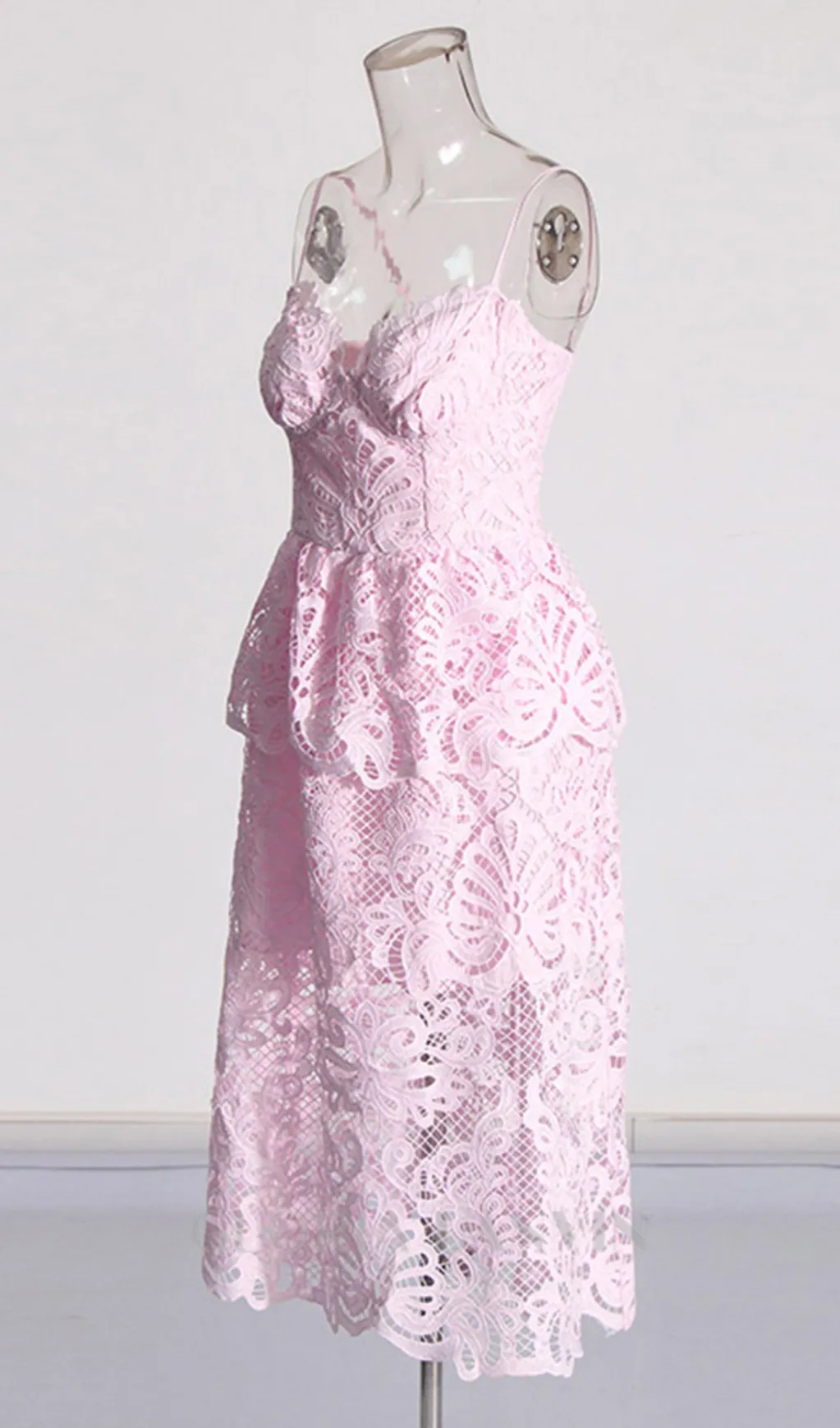 EVELYN CUT OUT LACE LAYERING MIDI DRESS IN PINK Gloria Lanvin