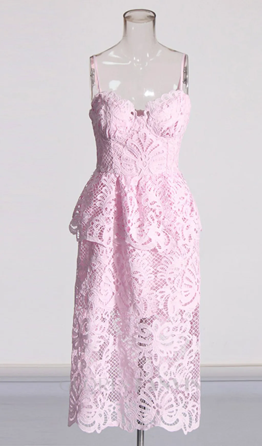 EVELYN CUT OUT LACE LAYERING MIDI DRESS IN PINK Gloria Lanvin