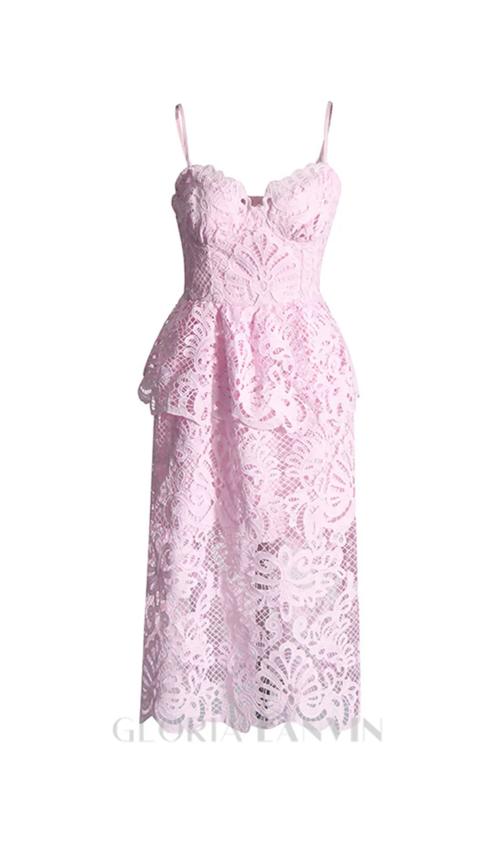 EVELYN CUT OUT LACE LAYERING MIDI DRESS IN PINK Gloria Lanvin
