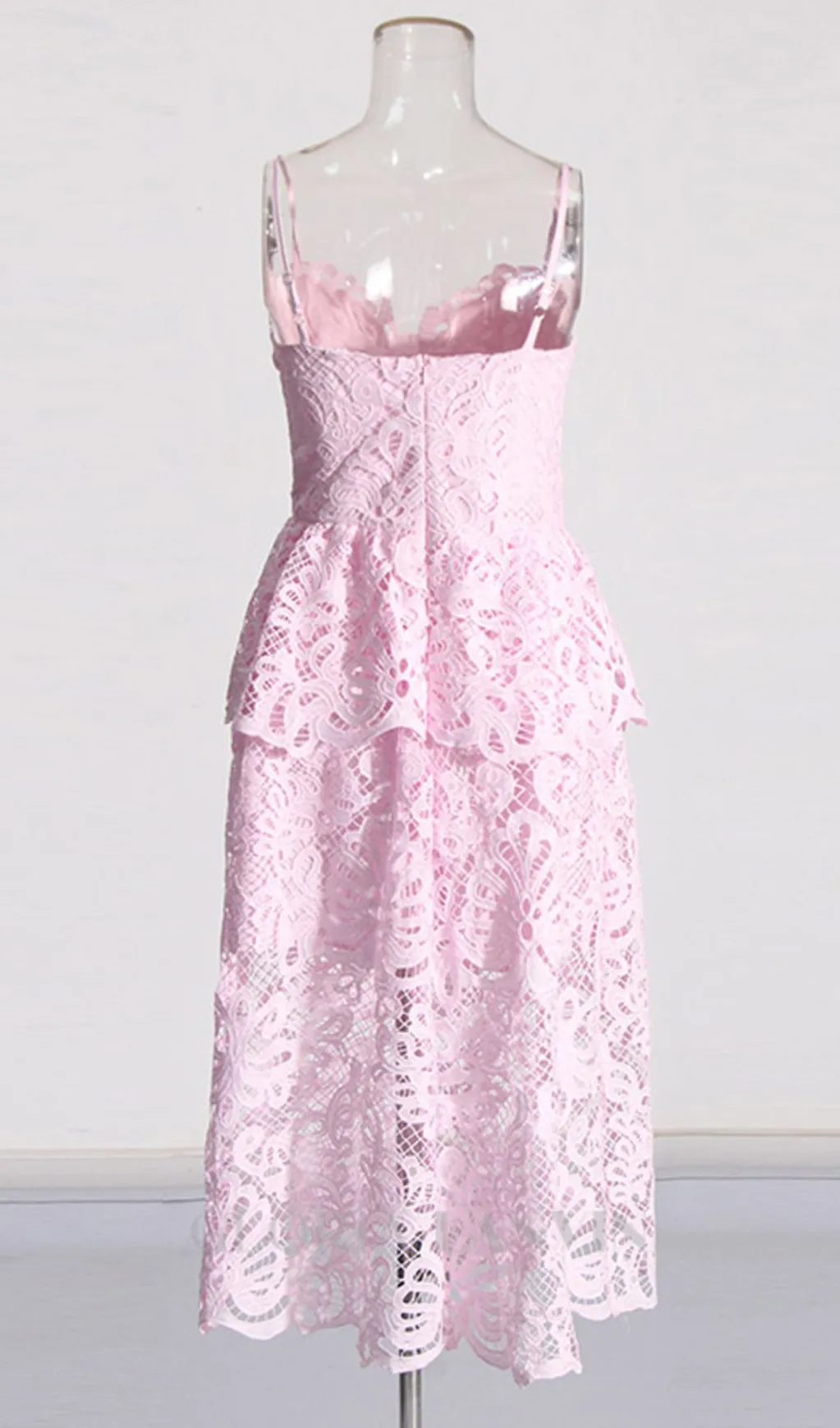 EVELYN CUT OUT LACE LAYERING MIDI DRESS IN PINK Gloria Lanvin