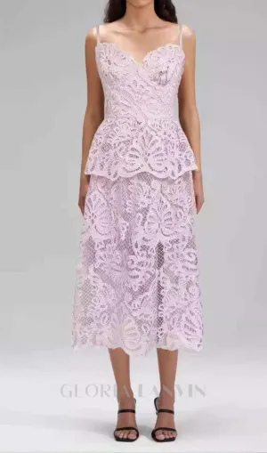 EVELYN CUT OUT LACE LAYERING MIDI DRESS IN PINK Gloria Lanvin