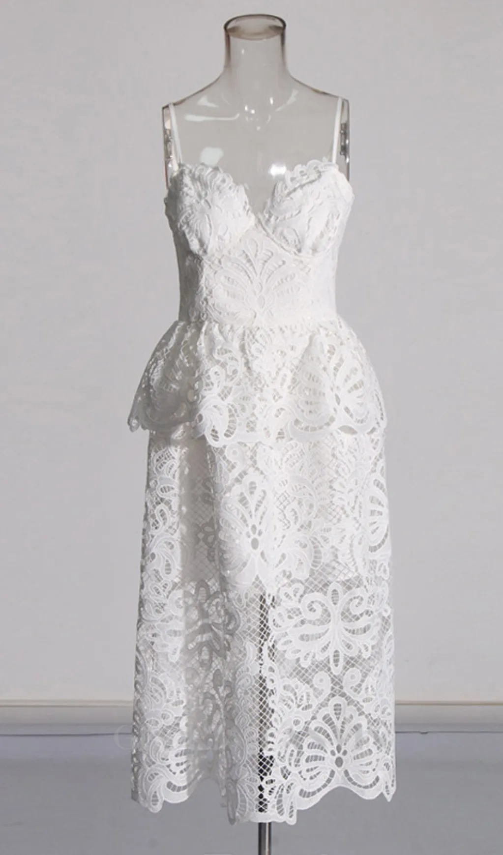 EVELYN CUT OUT LACE LAYERING MIDI DRESS IN WHITE Gloria Lanvin