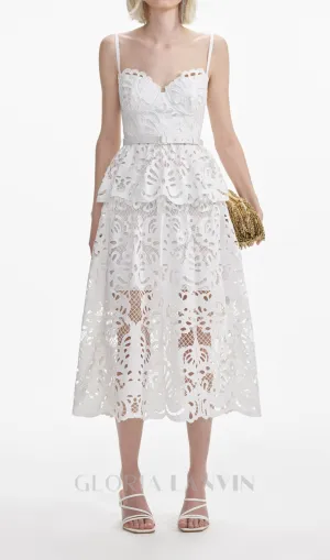 EVELYN CUT OUT LACE LAYERING MIDI DRESS IN WHITE Gloria Lanvin