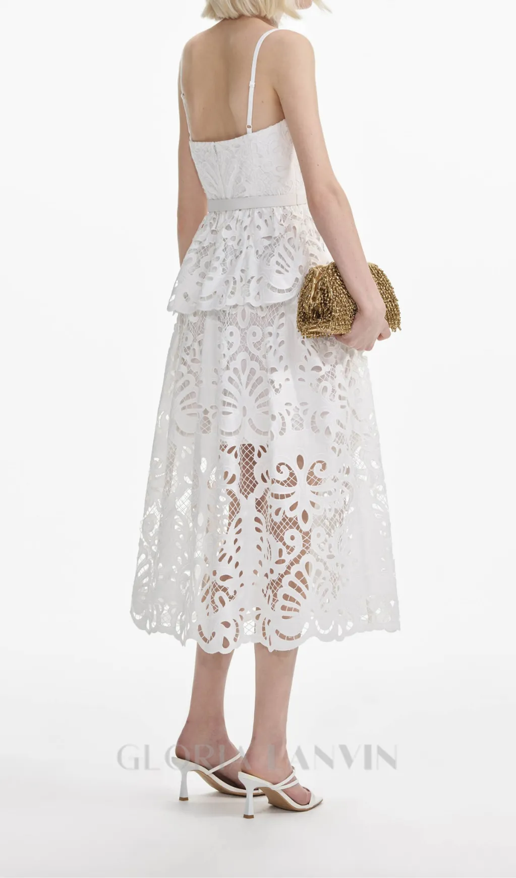 EVELYN CUT OUT LACE LAYERING MIDI DRESS IN WHITE Gloria Lanvin
