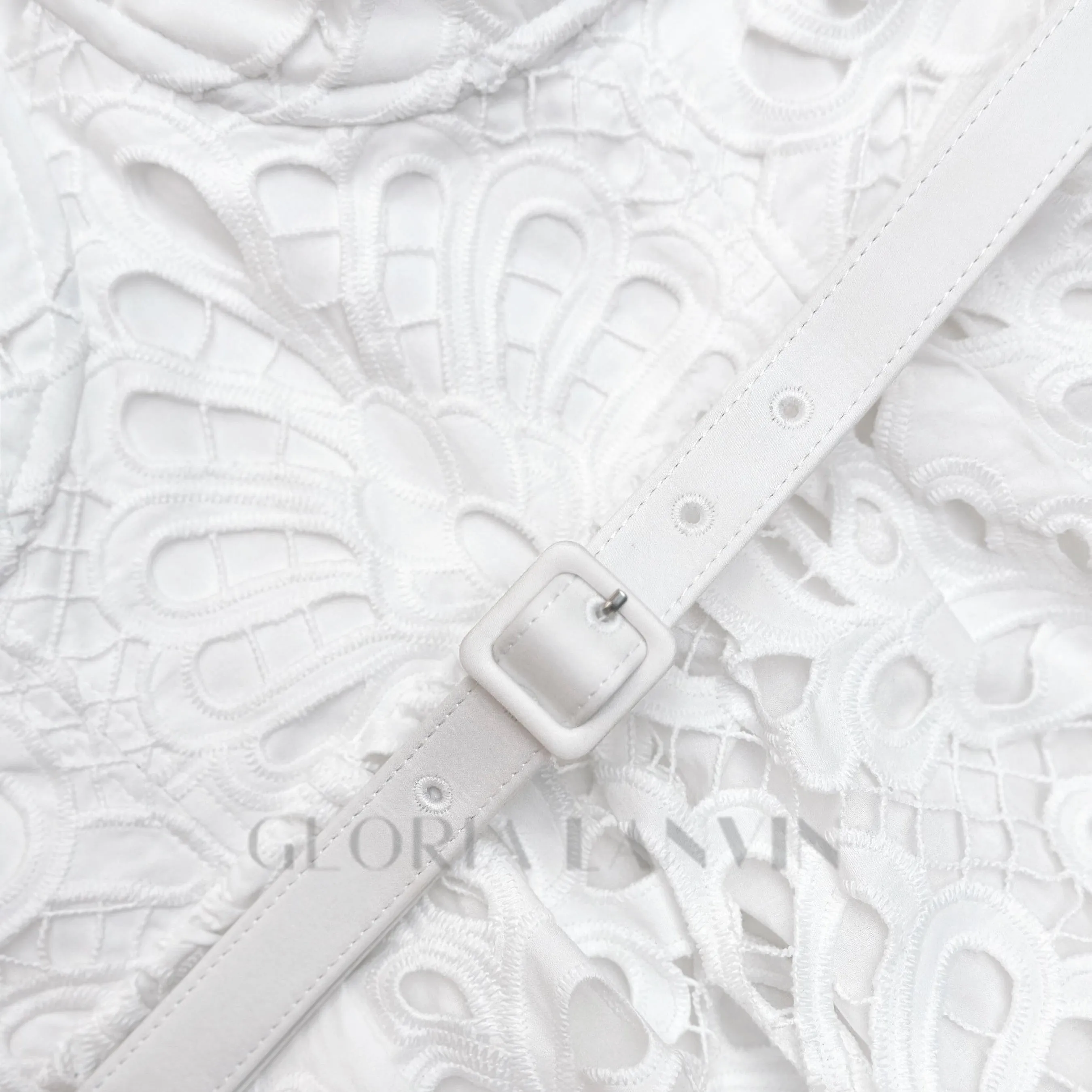 EVELYN CUT OUT LACE LAYERING MIDI DRESS IN WHITE Gloria Lanvin