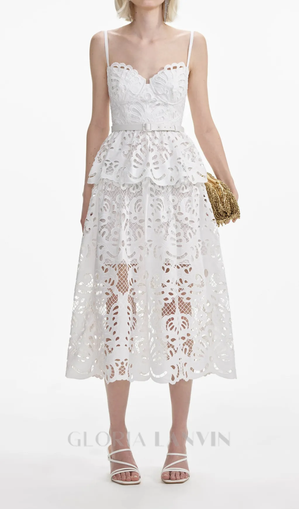 EVELYN CUT OUT LACE LAYERING MIDI DRESS IN WHITE Gloria Lanvin