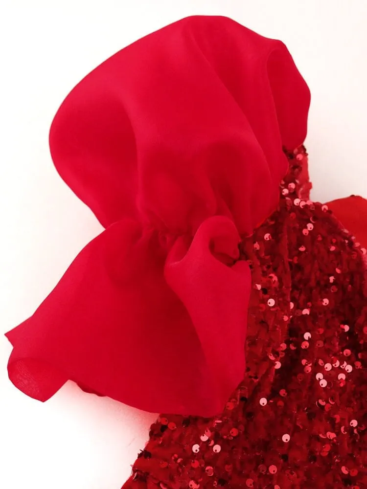 EXAGGERATED SLEEVES SLIM SEQUIN MAXI DRESS IN RED Gloria Lanvin