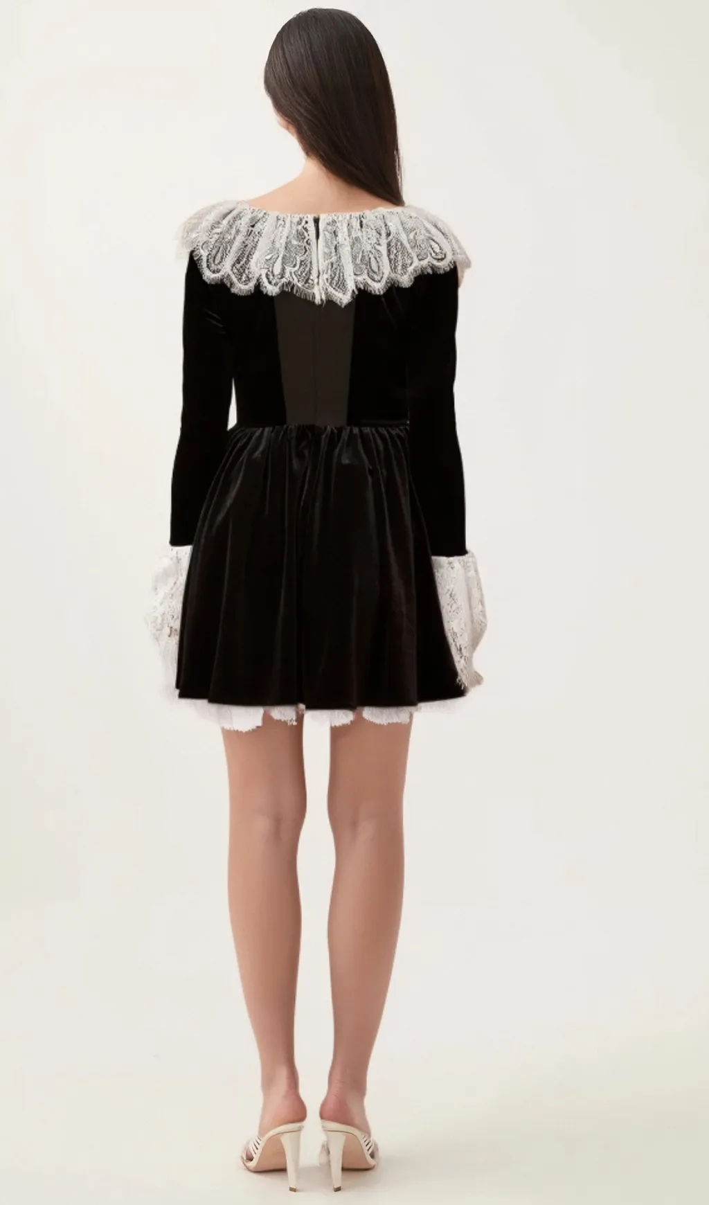 Fabiana black lace-trimmed velvet mini dress Gloria Lanvin