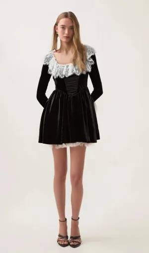 Fabiana black lace-trimmed velvet mini dress Gloria Lanvin