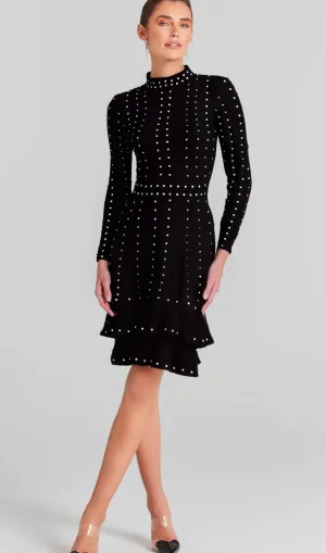 Fabienne black embellished ruffled knitted mini dress Gloria Lanvin