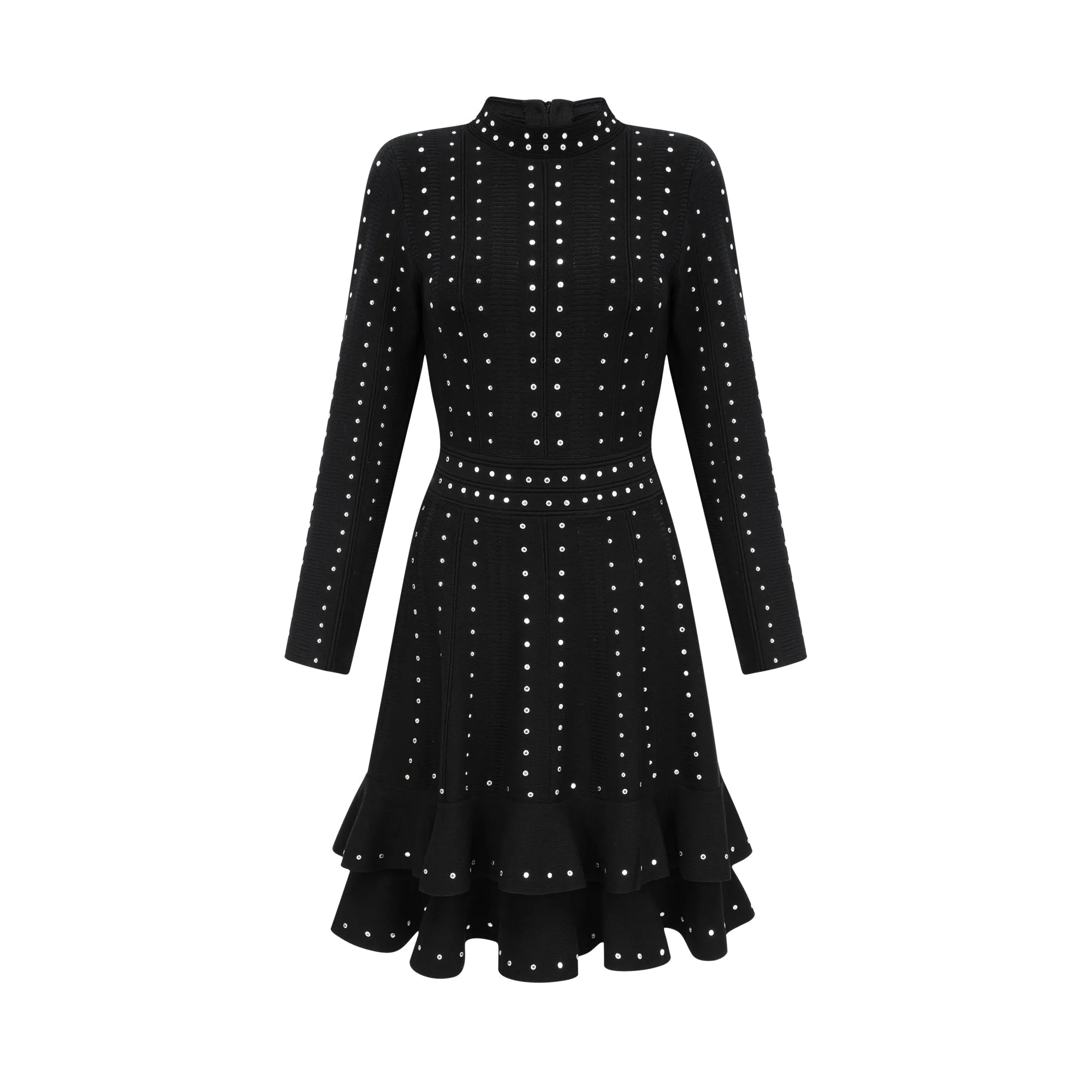 Fabienne black embellished ruffled knitted mini dress Gloria Lanvin