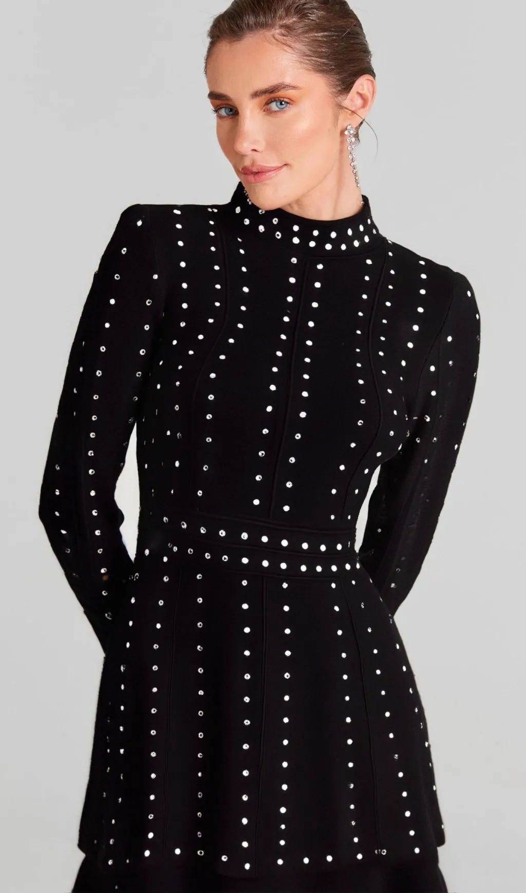 Fabienne black embellished ruffled knitted mini dress Gloria Lanvin