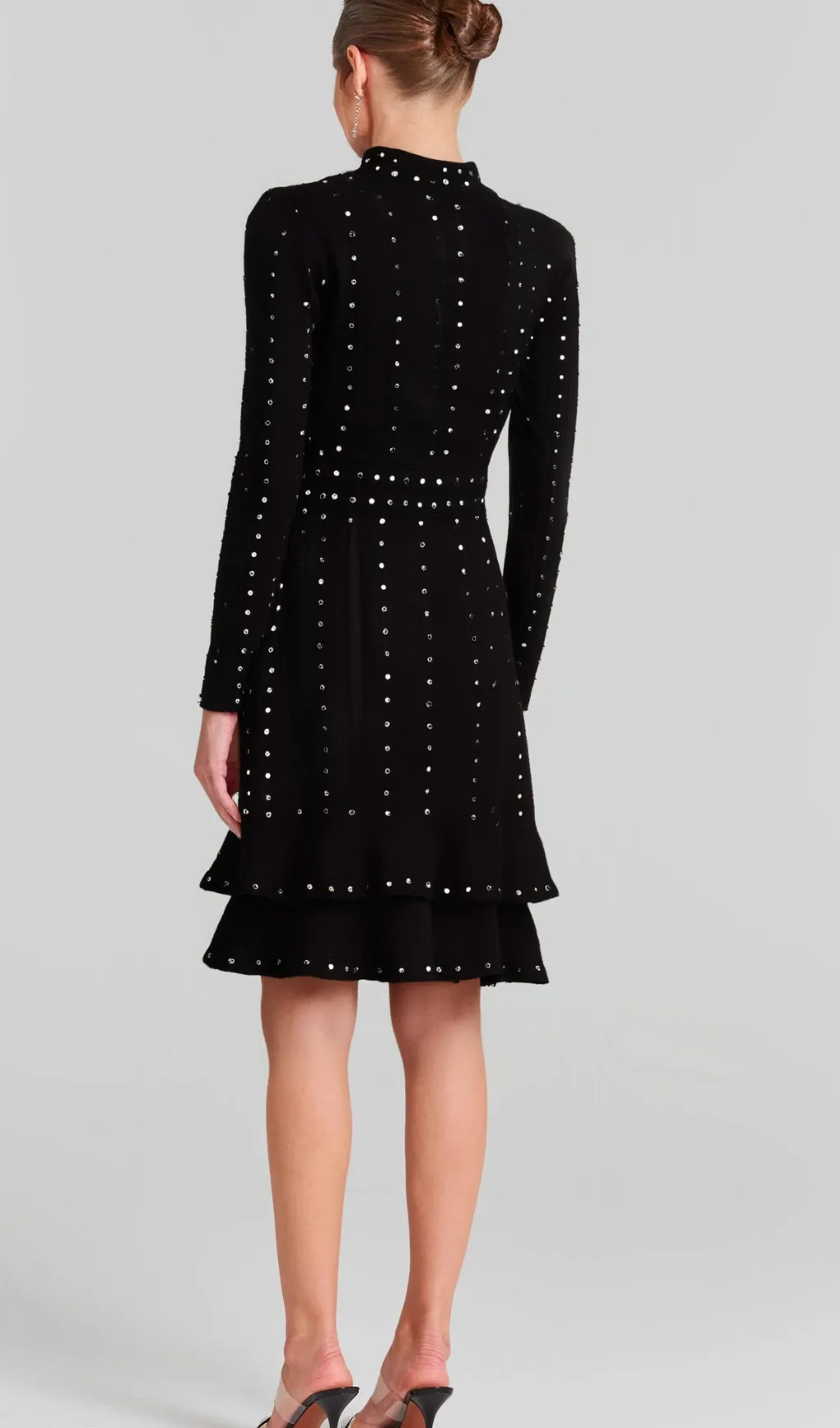 Fabienne black embellished ruffled knitted mini dress Gloria Lanvin