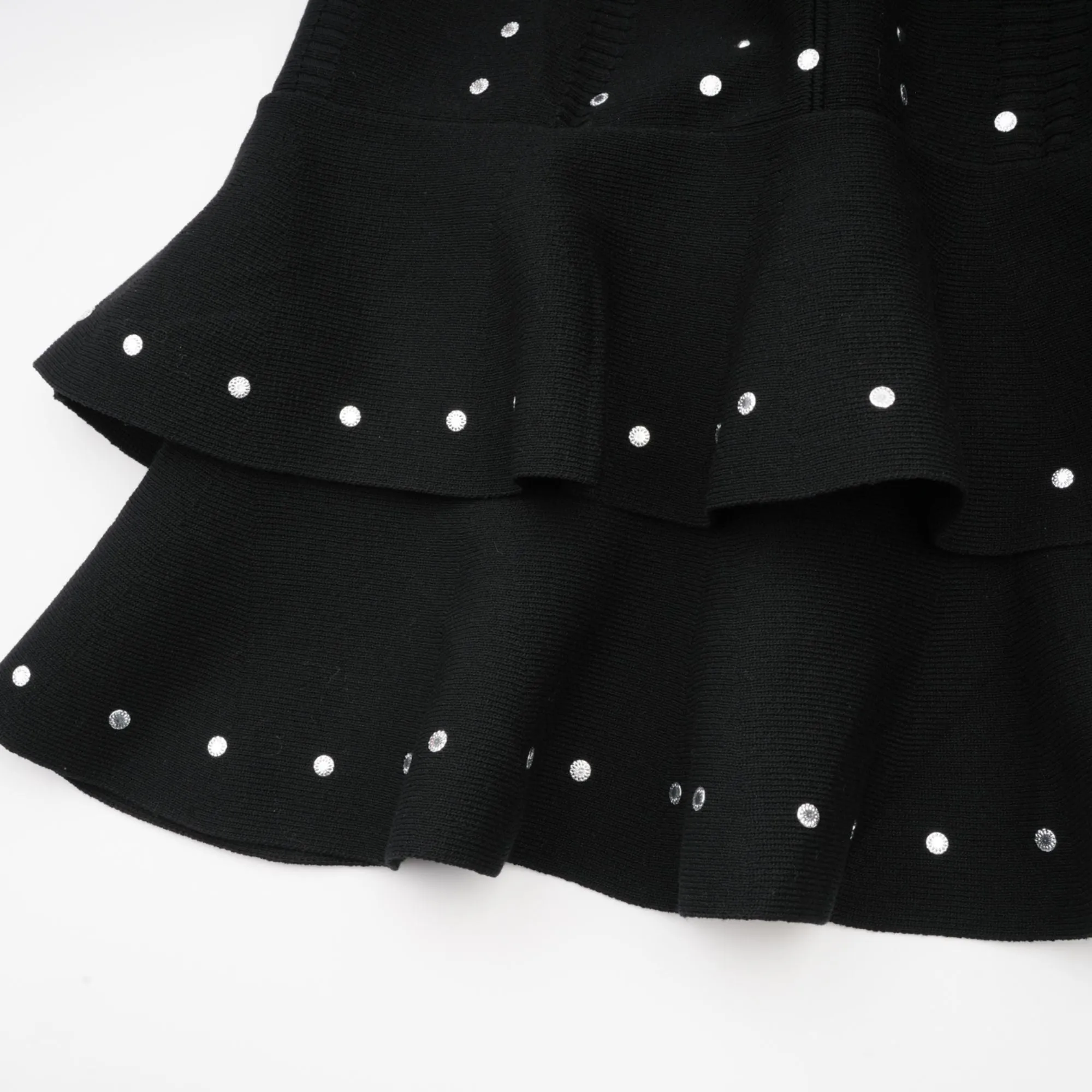 Fabienne black embellished ruffled knitted mini dress Gloria Lanvin