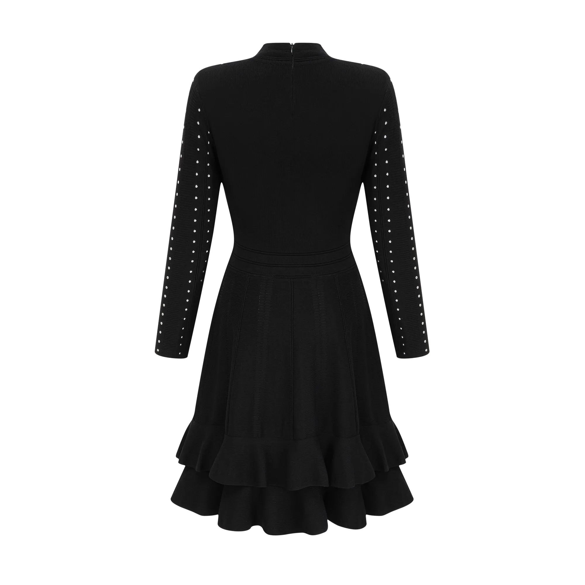Fabienne black embellished ruffled knitted mini dress Gloria Lanvin