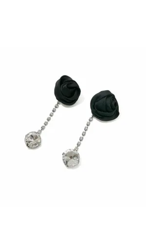 FABRIC ROSE RHINESTONE DROP EARRINGS Gloria Lanvin