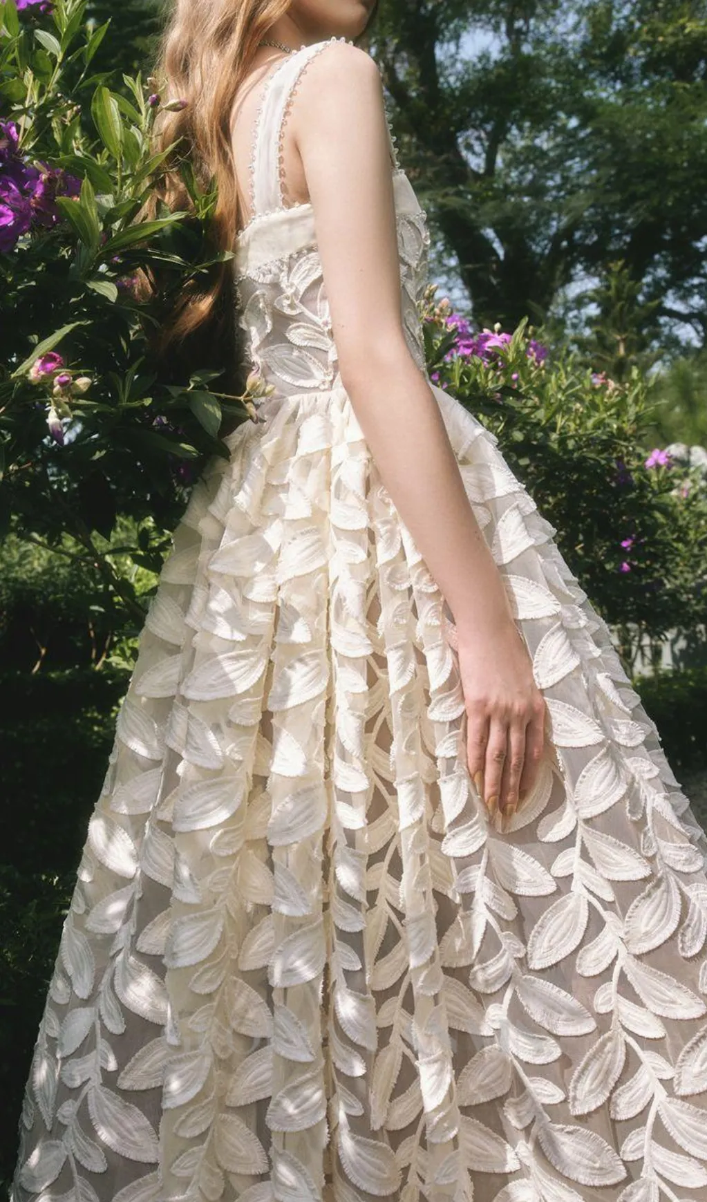 Fae A-line Square Neck Lace Midi Dress in cream white Gloria Lanvin