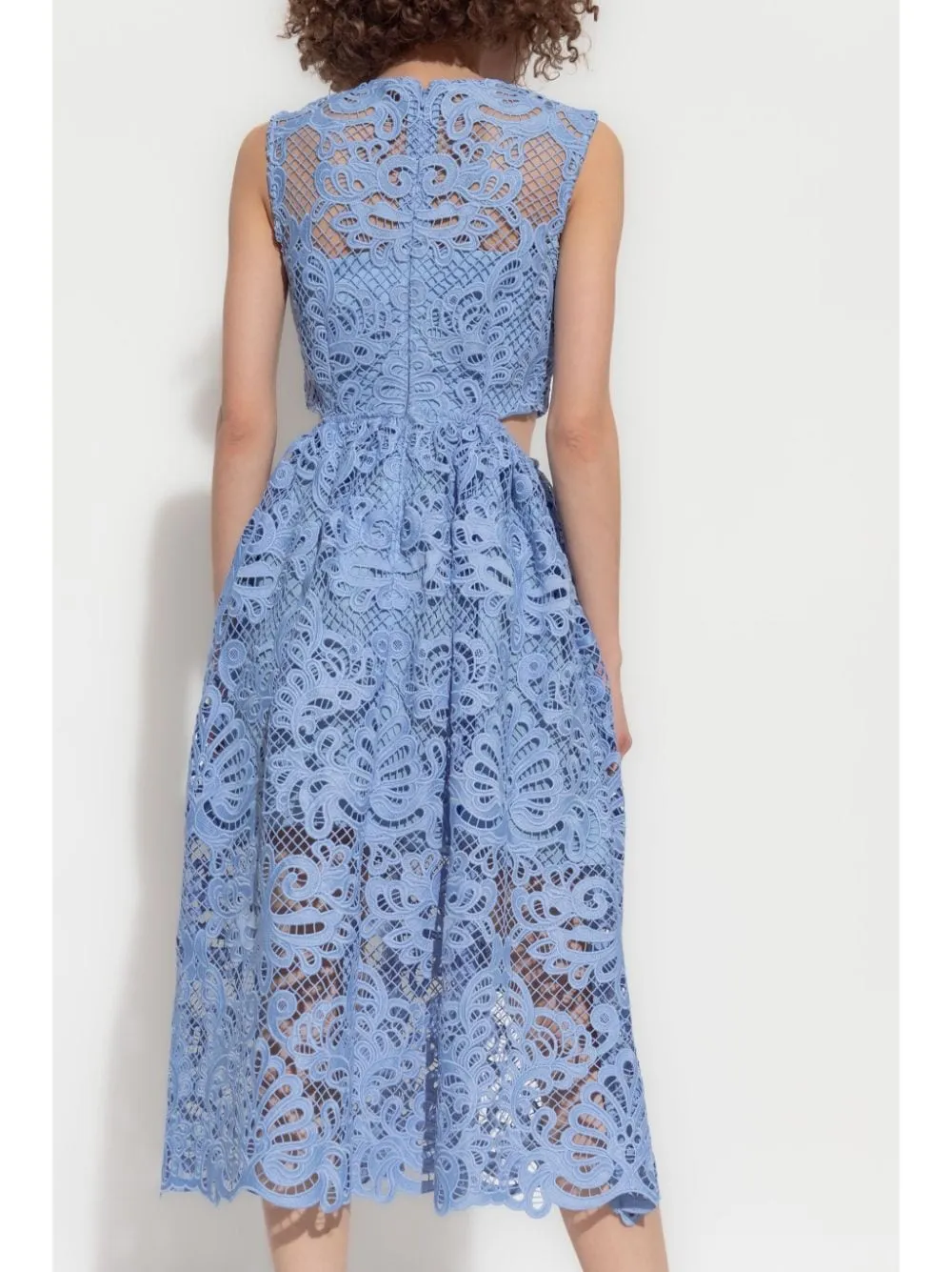 FANNY CUT-OUT LACE EMBROIDERY MIDI DRESS IN BLUE Gloria Lanvin