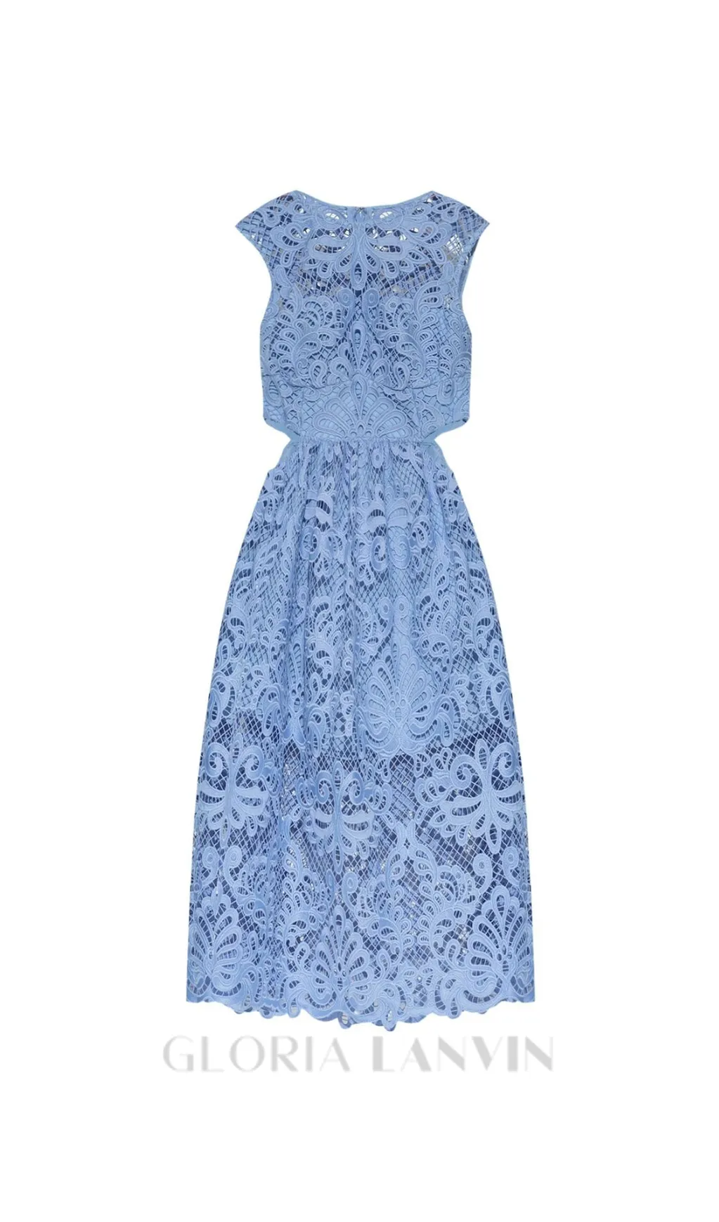 FANNY CUT-OUT LACE EMBROIDERY MIDI DRESS IN BLUE Gloria Lanvin