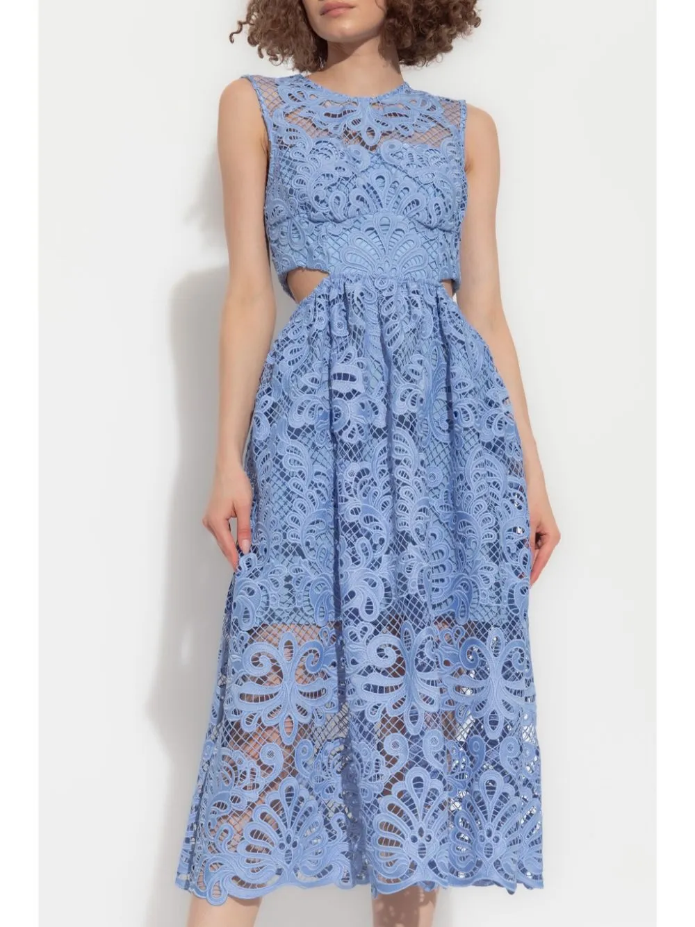 FANNY CUT-OUT LACE EMBROIDERY MIDI DRESS IN BLUE Gloria Lanvin