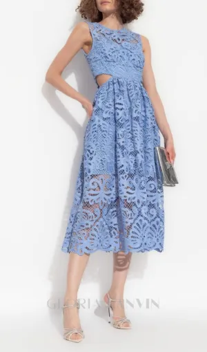 FANNY CUT-OUT LACE EMBROIDERY MIDI DRESS IN BLUE Gloria Lanvin