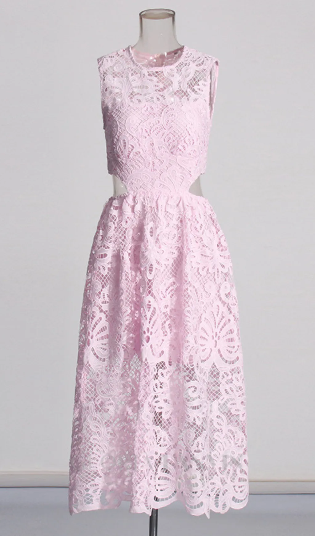 FANNY CUT-OUT LACE EMBROIDERY MIDI DRESS IN PINK Gloria Lanvin