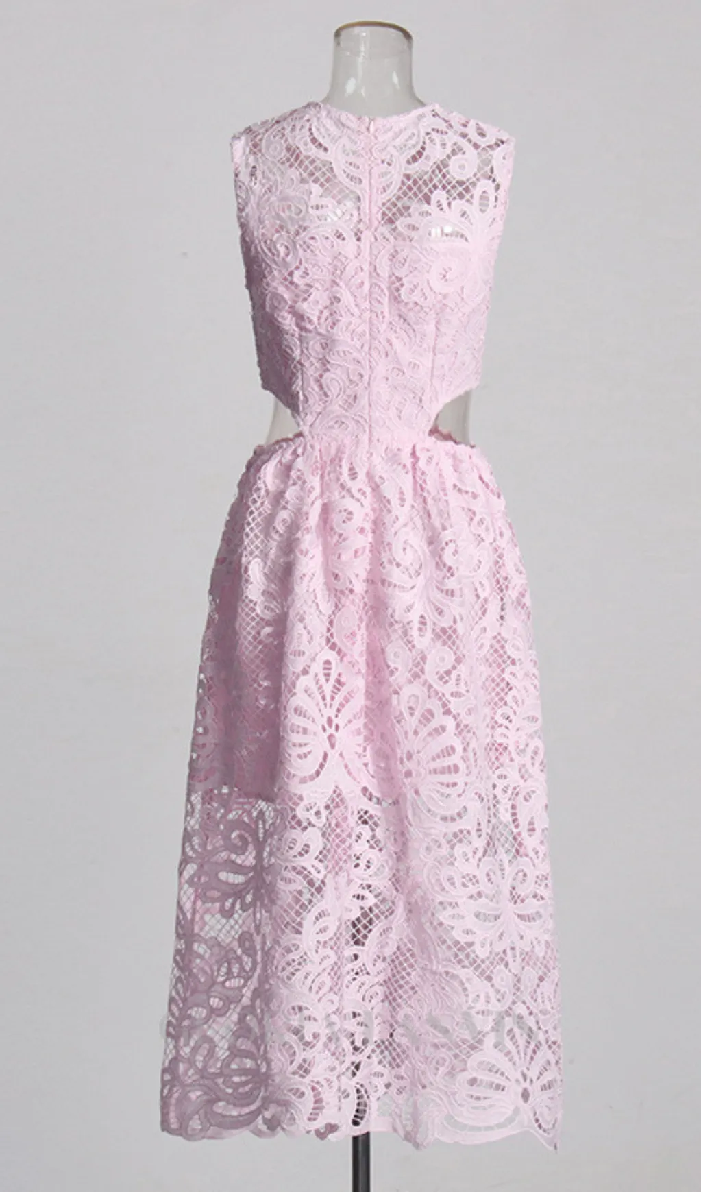 FANNY CUT-OUT LACE EMBROIDERY MIDI DRESS IN PINK Gloria Lanvin