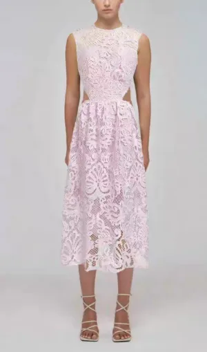 FANNY CUT-OUT LACE EMBROIDERY MIDI DRESS IN PINK Gloria Lanvin