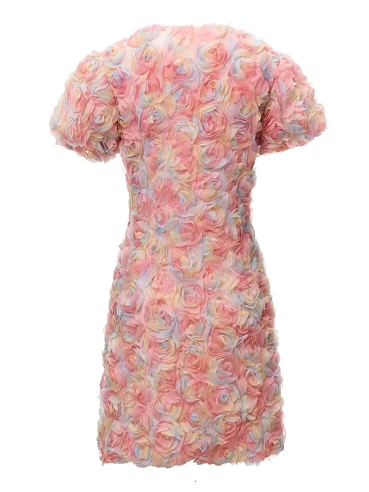 FAWN FLOWER EMBROIDERY BUTTON MINI DRESS IN PINK Gloria Lanvin