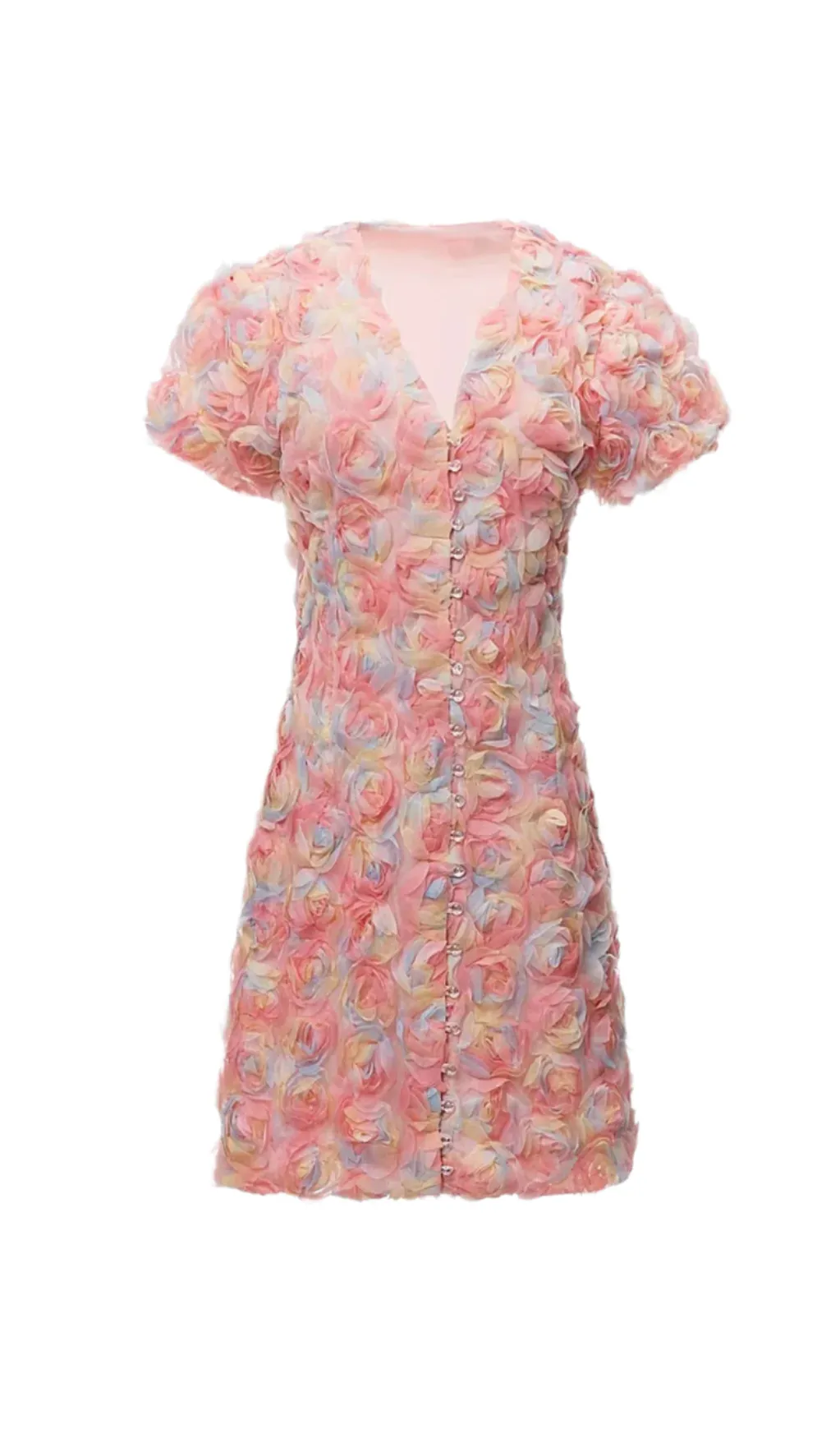 FAWN FLOWER EMBROIDERY BUTTON MINI DRESS IN PINK Gloria Lanvin