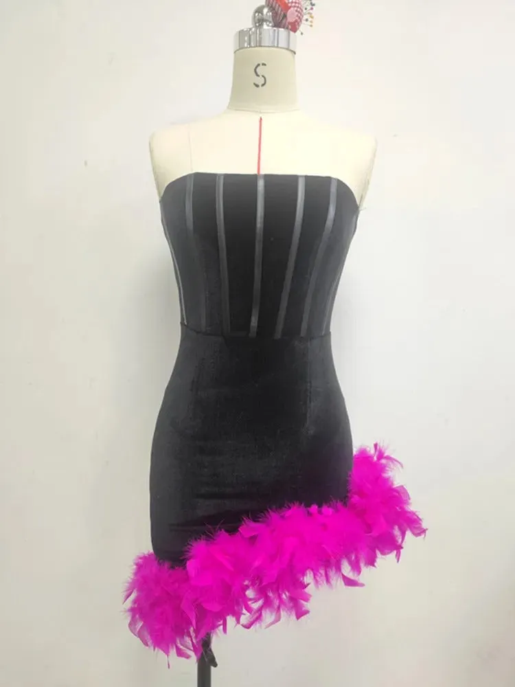 FEATHER CORSET MINII DRESS IN BLACK Gloria Lanvin