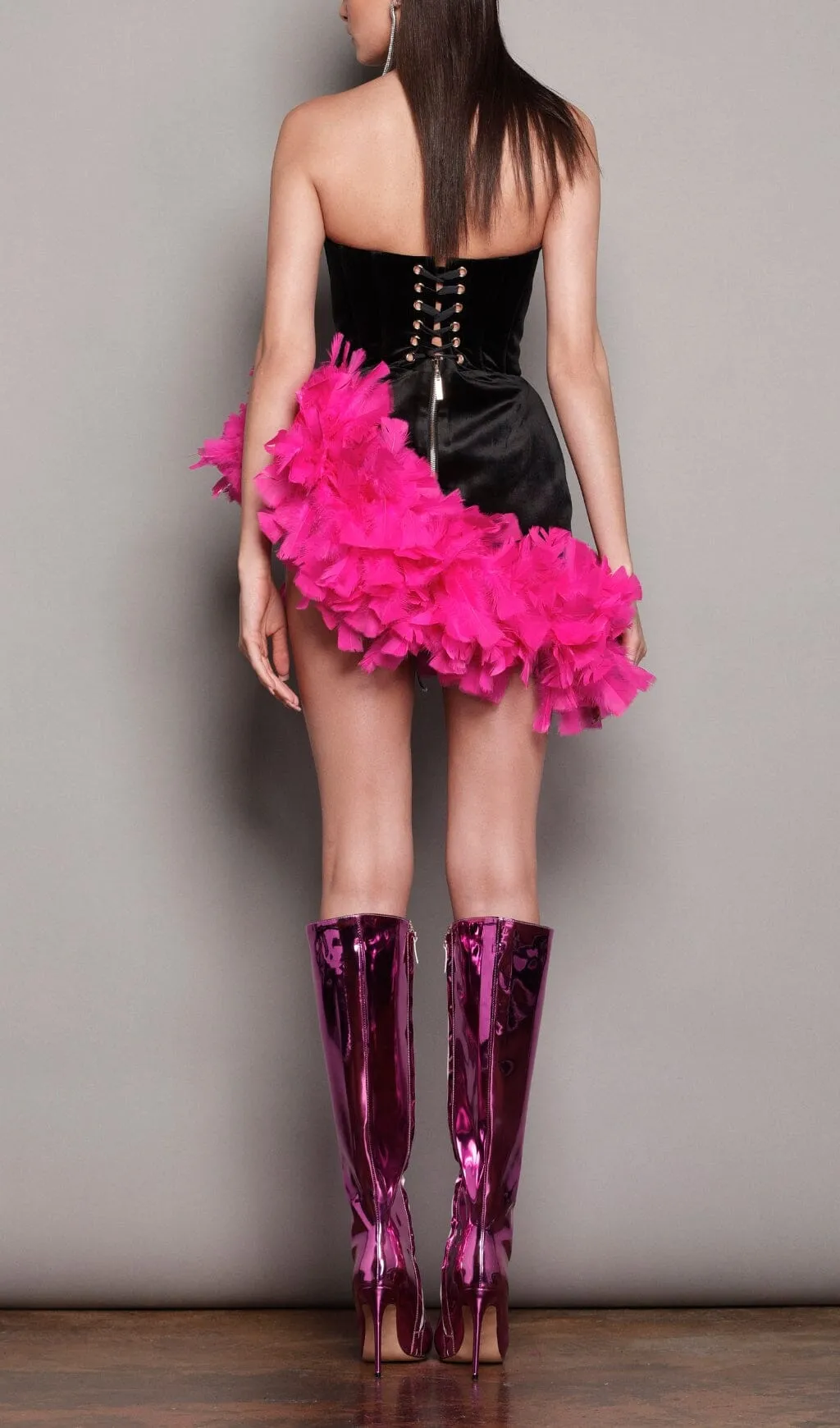 FEATHER CORSET MINII DRESS IN BLACK Gloria Lanvin