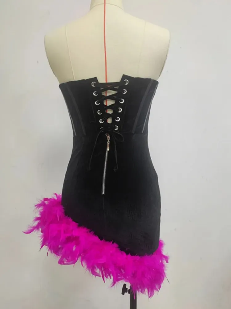 FEATHER CORSET MINII DRESS IN BLACK Gloria Lanvin