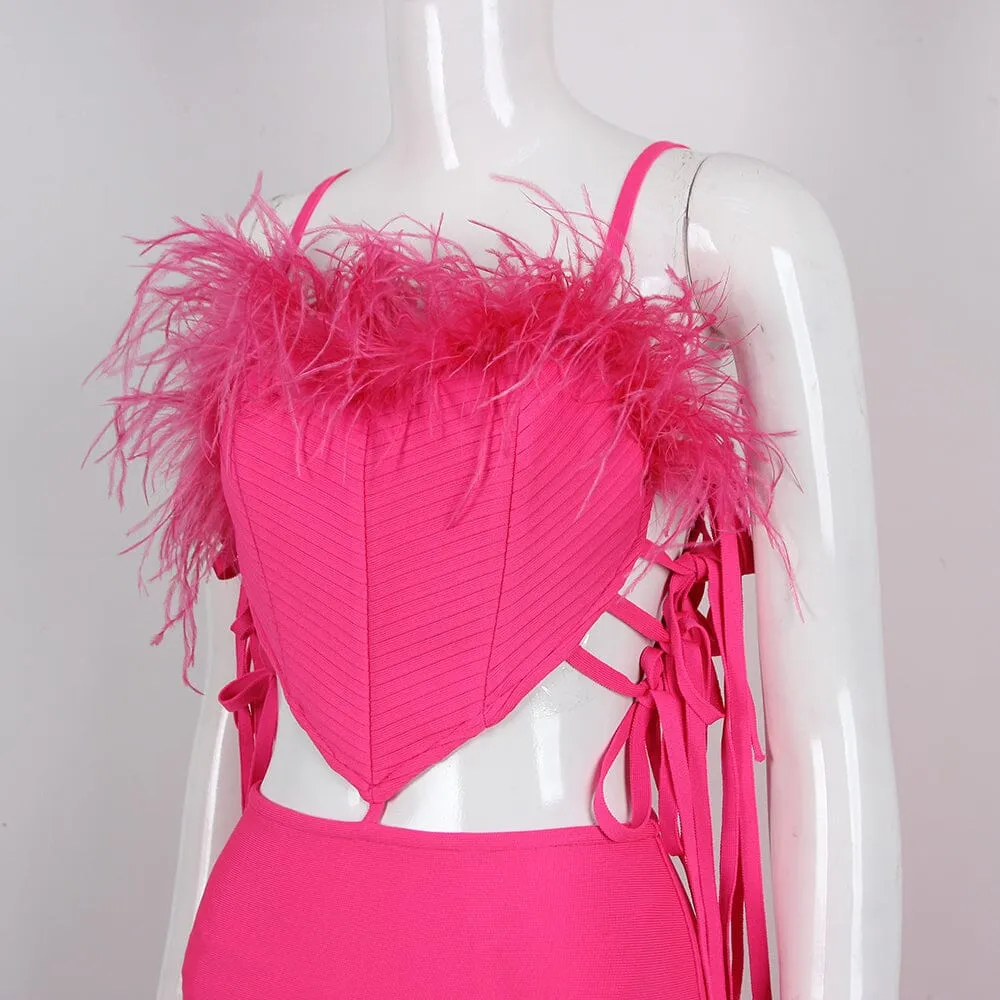 FEATHER CUTOUT BANDAGE DRESS Gloria Lanvin