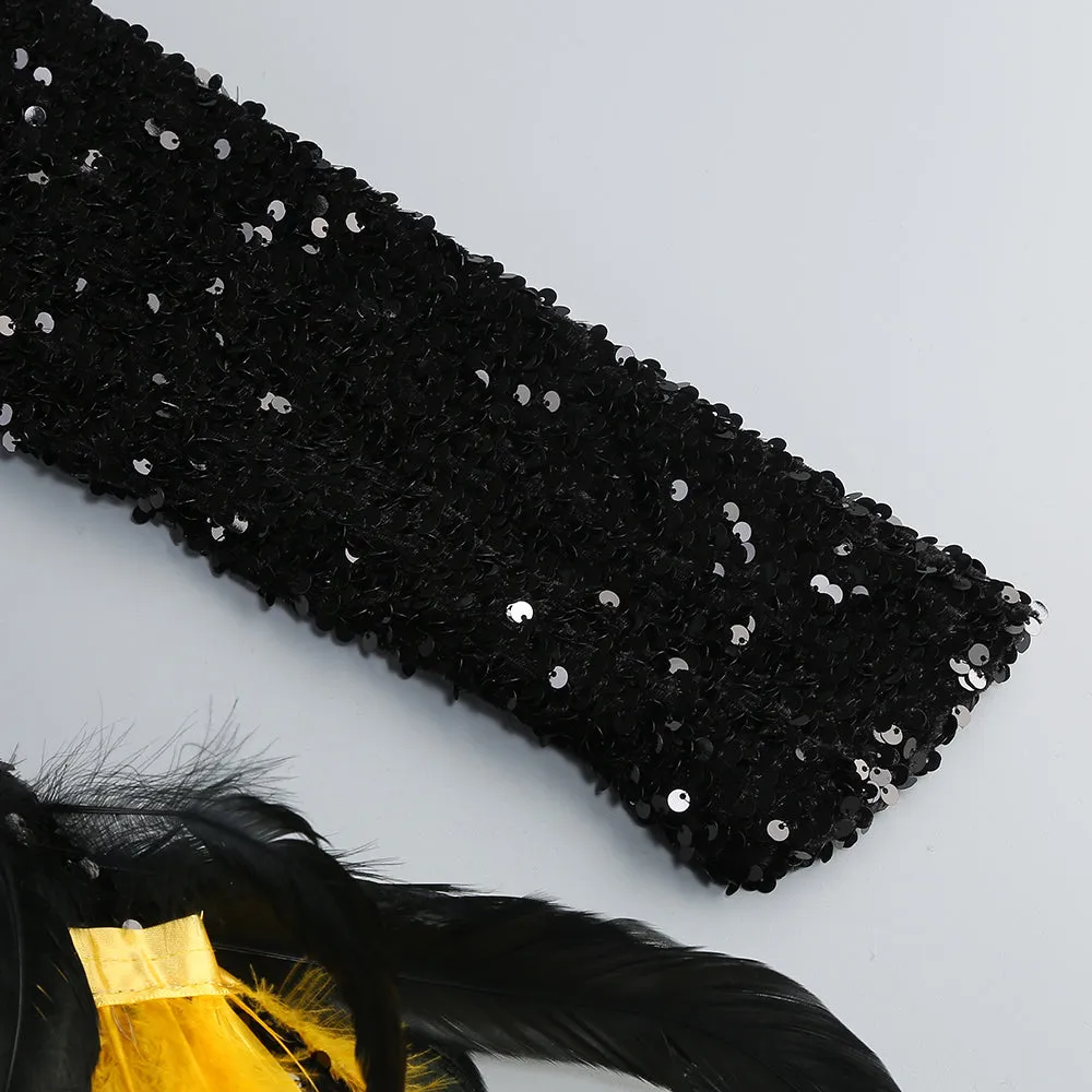 feather embellished sequin mini dress in black Gloria Lanvin