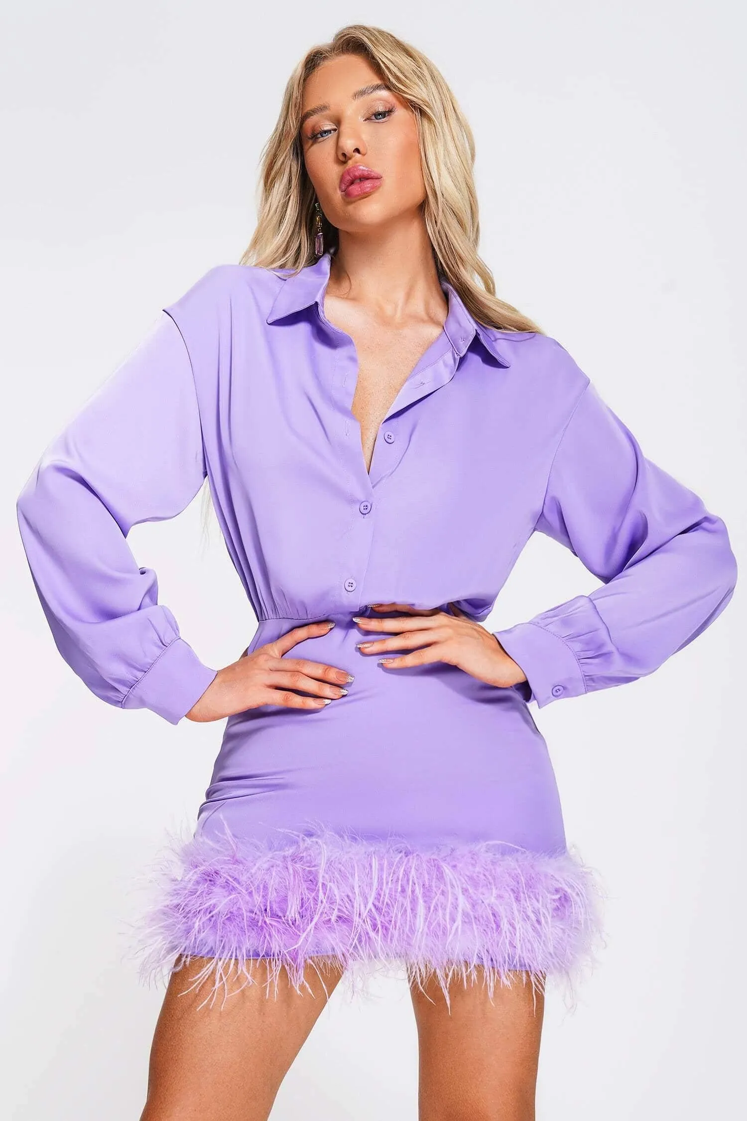FEATHER LONG SLEEVE SHIRT DRESS Gloria Lanvin