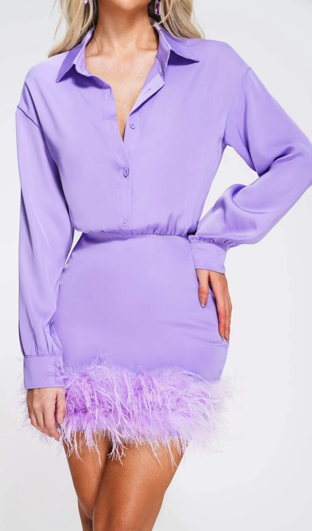 FEATHER LONG SLEEVE SHIRT DRESS Gloria Lanvin