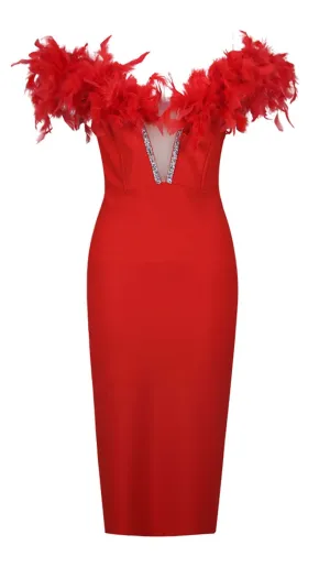 FEATHER PLUNGE MIDI DRESS Gloria Lanvin