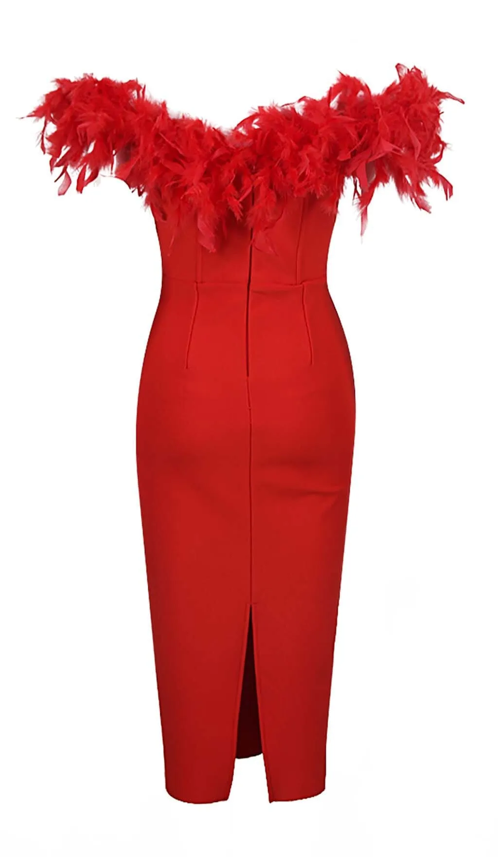 FEATHER PLUNGE MIDI DRESS Gloria Lanvin