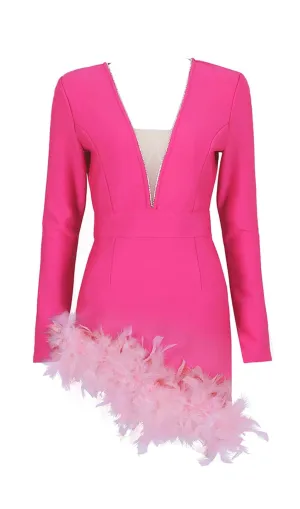 FEATHER PLUNGE MINI DRESS IN RED Gloria Lanvin