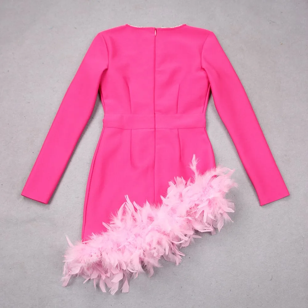 FEATHER PLUNGE MINI DRESS IN RED Gloria Lanvin
